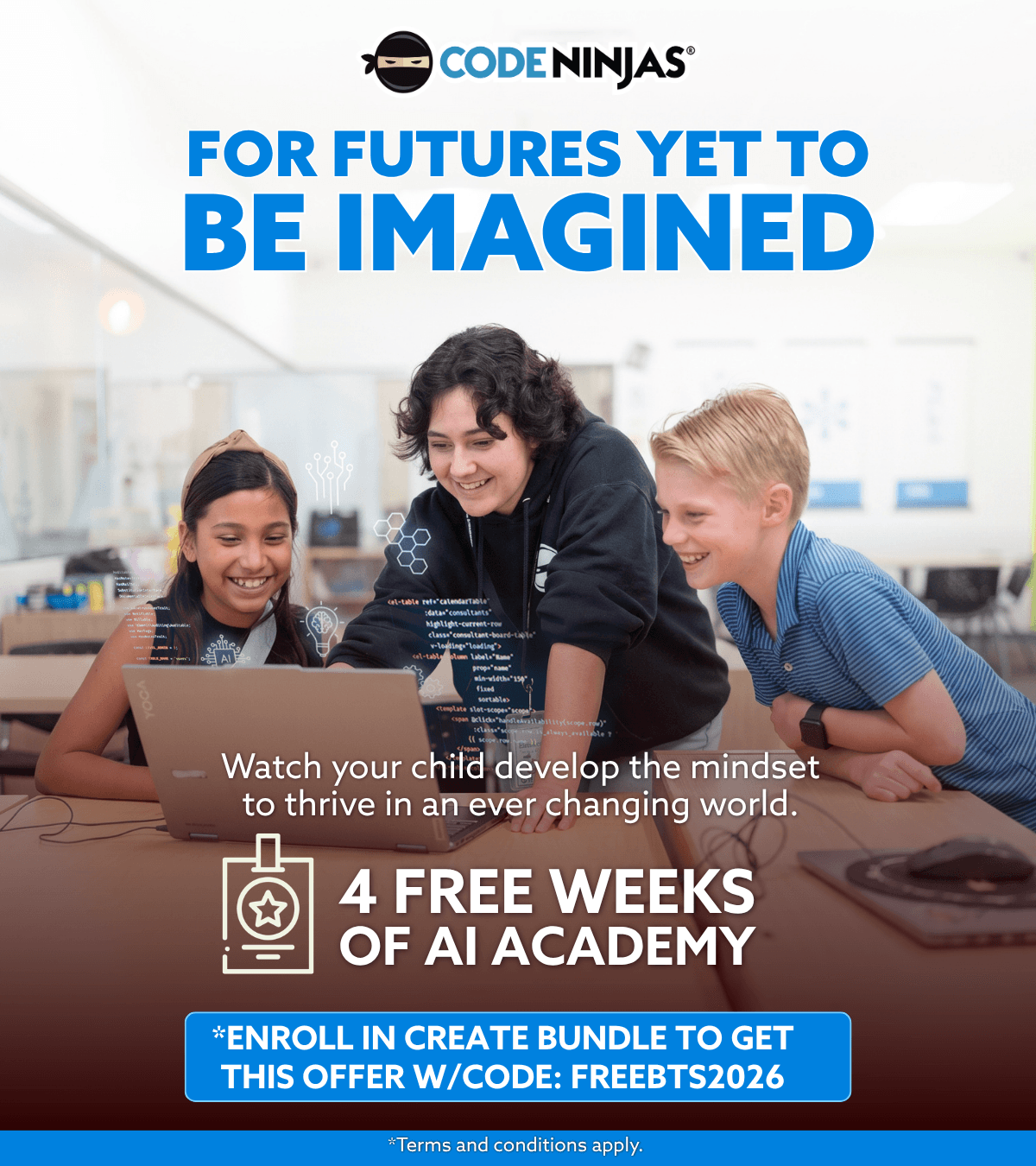 Back to school offer - get your second month free when you enroll in Code Ninjas CREATE
